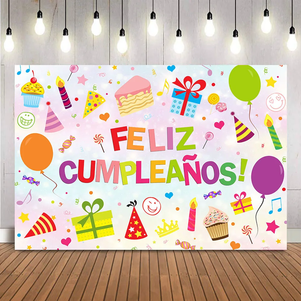 Feliz Cumpleaños Background Gifts Cake Customize Photo Backdrop Photocall Newborn Children Kids Birthday Party Decoration Banner