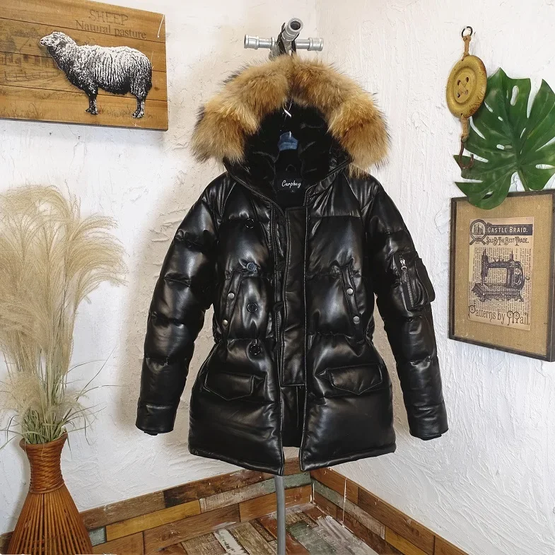 LNY!Wholesales.quality winter warm leather jacket.classic N3B 90% White down coat.soft soft sheepskin clothes.real fur