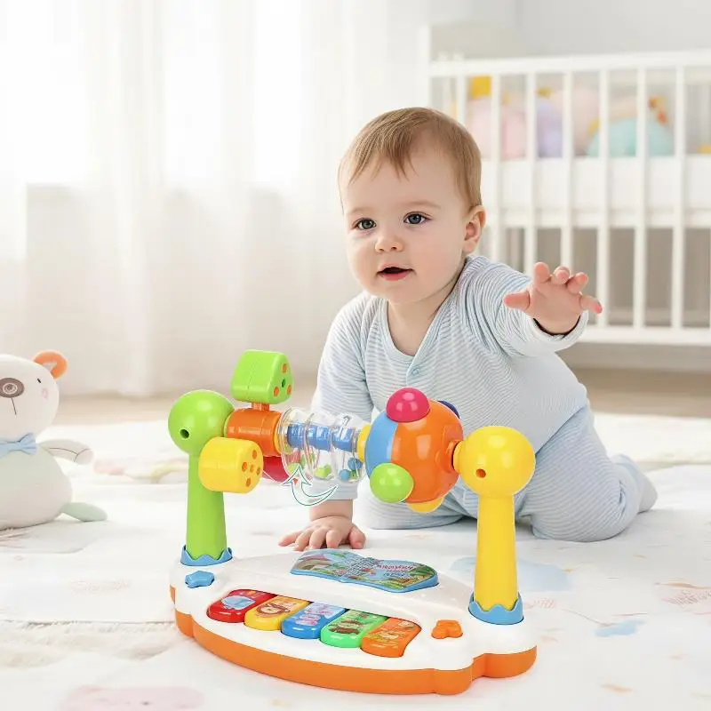 5 Keys Baby Musical Piano Early Learning Toy Rotating Ferris Wheel with Fun Sound Effects for 6+ Months Old Infants