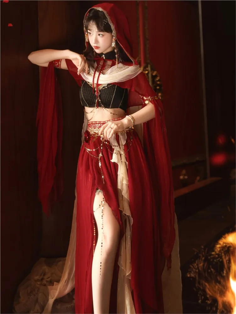 Traje de estilo antigo do viajante Han estilo exótico vermelho regiões ocidentais dança menina