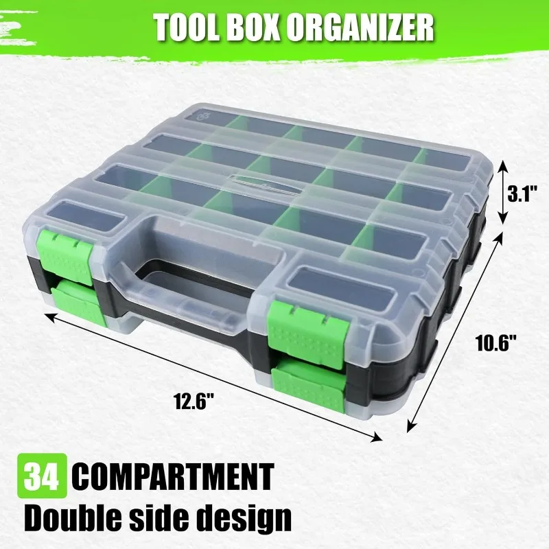Small Parts Organizer34 CompartmentsDouble Sided Parts Box with Removable DividersScrew Tool Box