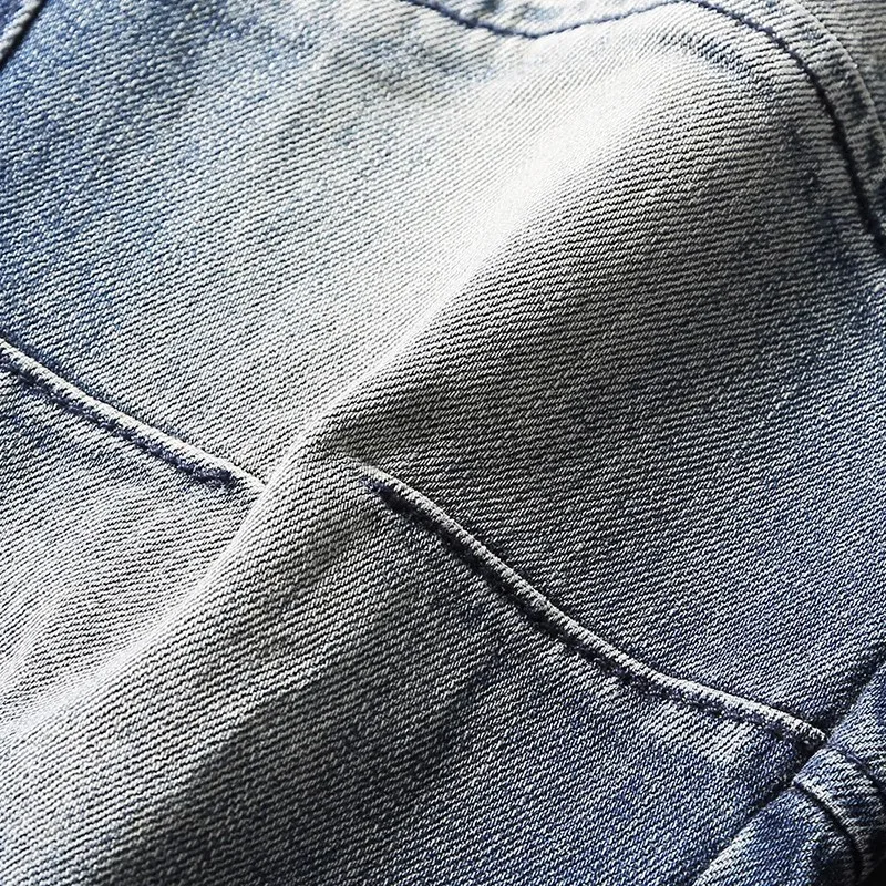 Street Fashion Designer Men Jeans High Quality Retro Blue Stretch Slim Fit Spliced Biker Jeans Men Hip Hop Vintage Denim Pants