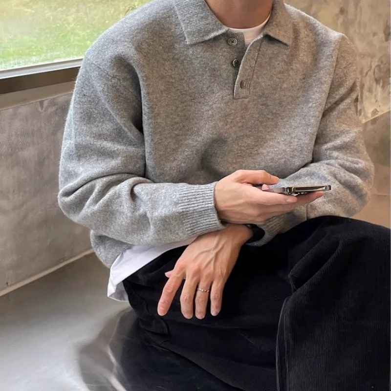 

Утепленный зимний вязаный свитер для молодых мужчин: повседневный, с вставками на плечах, теплый, простой, стильный