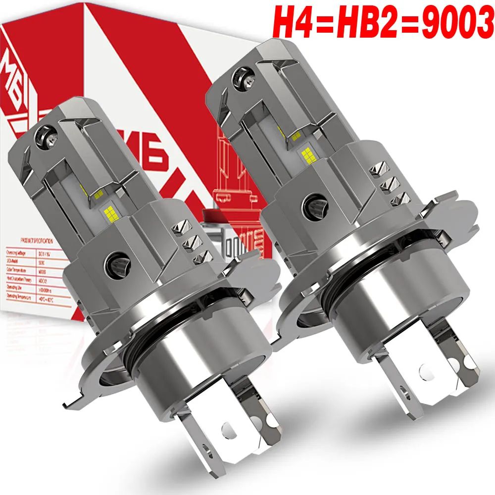 

2 шт. H4 P43t HB2 9003 Светодиодные лампы белого света для фар автомобиля, высокая мощность, Canbus, без ошибок, противотуманные, для мотоциклов, ходовые огни, 12В