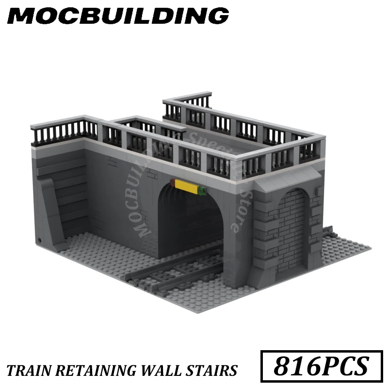 Train Retaining Wall Stairs Railway Accessories Display MOC Building Blocks Brick Toys Construction Gift Birthday Present