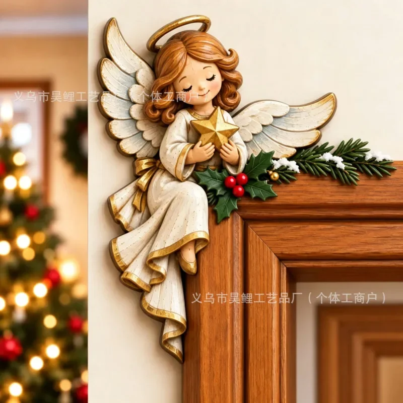20cm Christmas Angel Figurine Door Frame Corner Decor Peekaboo Girl Wall Mantel Ornament Home Room Party Holiday Decoration