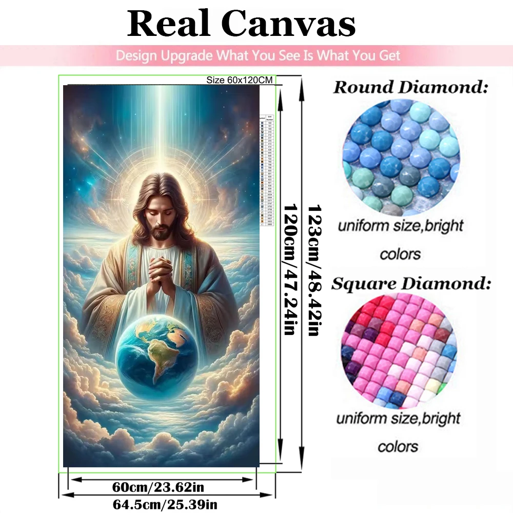 Large Diamond Mosaic Portrait DIY Embroidery Religious Diamond Embroidery Jesus Earth Landsacpe Cross Embroidery Kit Rhinestone