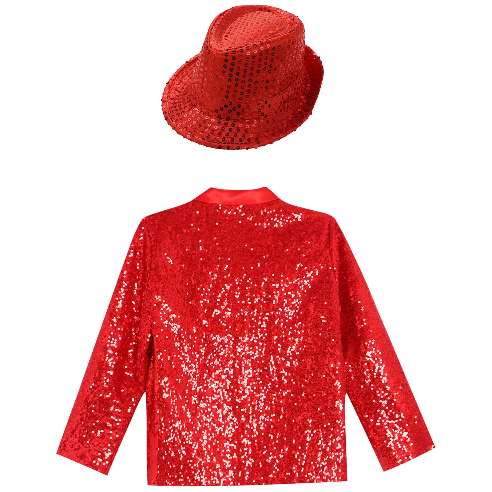 Ensemble de veste de danse Jazz pour enfants filles, Blazer à manches longues à paillettes scintillantes avec chapeau à paillettes pour fête à thème, spectacle sur scène