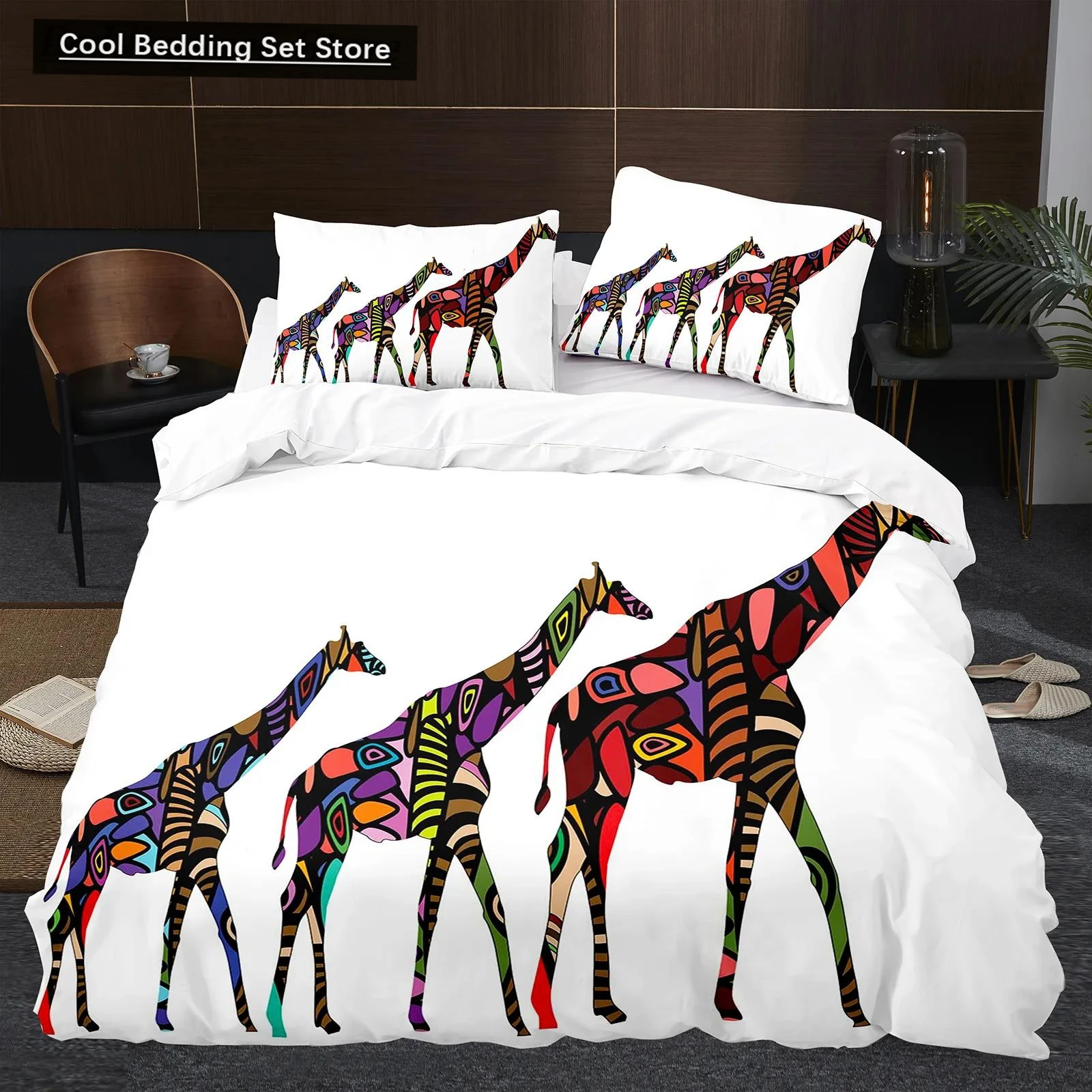 Giraffe Duvet Cover Set Giraffes Eastern Style Environment Retro Bedding Set Animal Theme King Size Soft Comfortable Quilt Cover