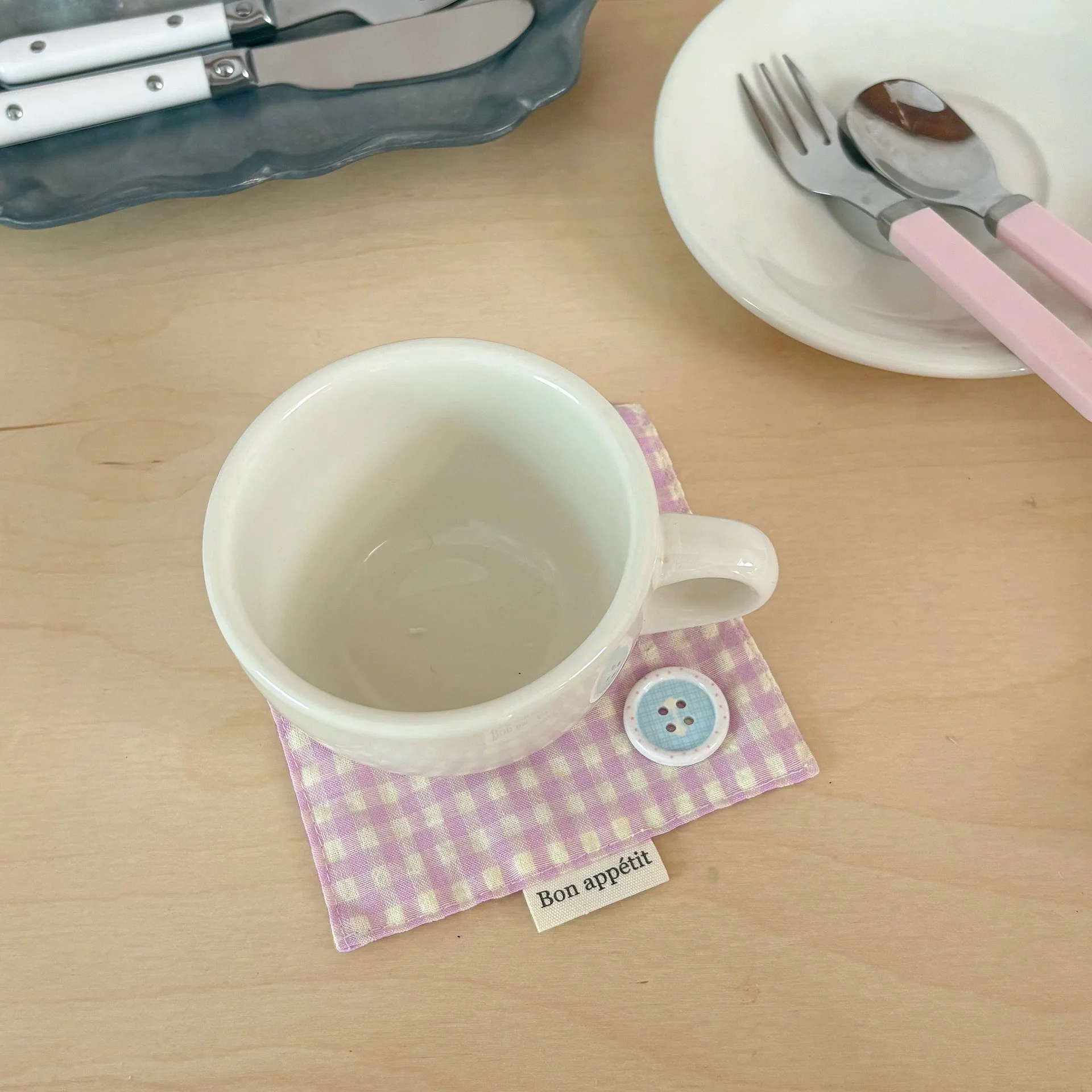Fabric Coaster Square Cotton Cup Mat Handmade Button Decor Table Protection Pad Heat Resistant Mug Mat For Home Kitchen Decor