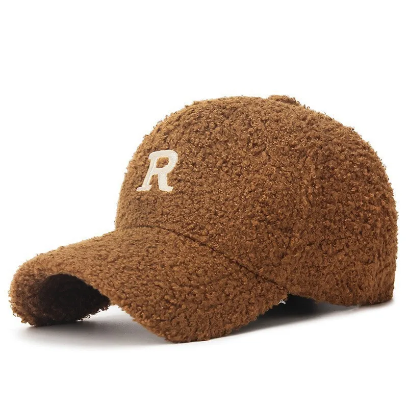 Winter-Baseballmütze aus einfarbiger M-Label-Lammwolle für Damen, warme, lässige, modische, vielseitige Plüsch-Entenschnabelmütze im Freien – Detail 34