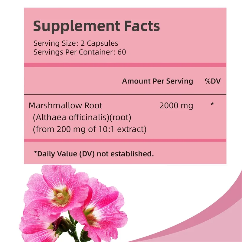 Marshmallow Root Capsules 2000mg - Support Respiratory, Skin and Intestinal Health, Promotes Digestion