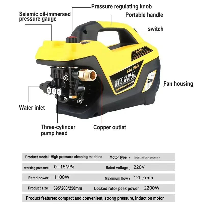 2200W 220V High Pressure Washer Household Cleaner Water Pressure Washing Machine Car Water Gun High-Handed Car Wash Cleaning