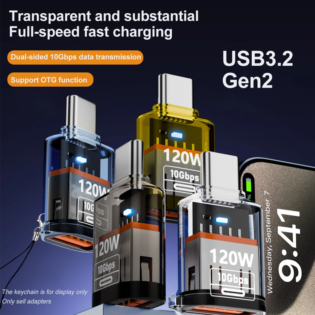 120W Fast Charging USB3.2 Connectors USB A Female to Type C Male Adapters 10Gbps High-speed Data Transfer Converters for iPhone