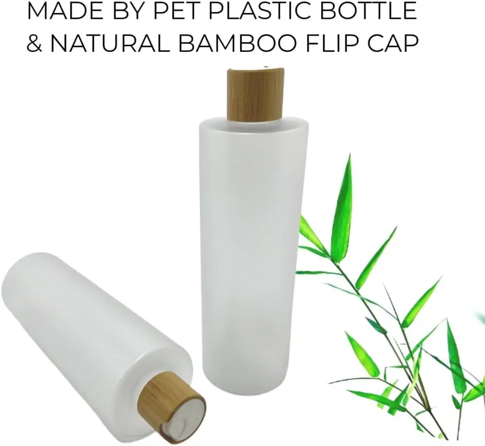 WHolesale Empty Cosmetic Bottles 16oz 500ml 2 PACK With Bamboo Disc Top Flip Cap for Shampoo Lotion Liquid Soap