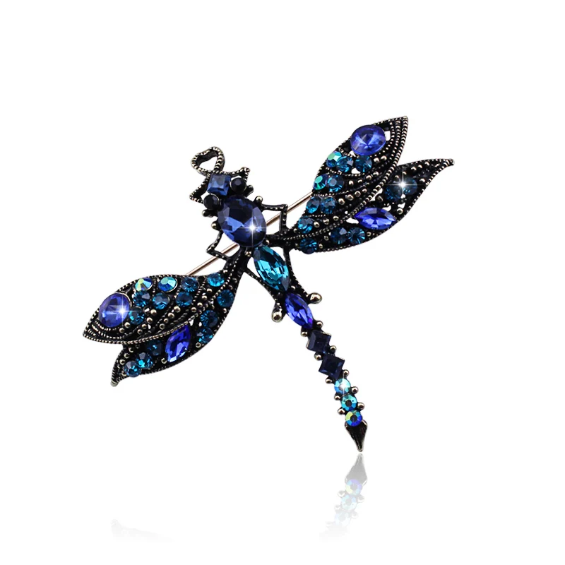 Blue Crystal Insect Brooch Set, Lobster and Dragonfly Rhinestone Pins, Vintage Fashion Jewelry Gift for Women