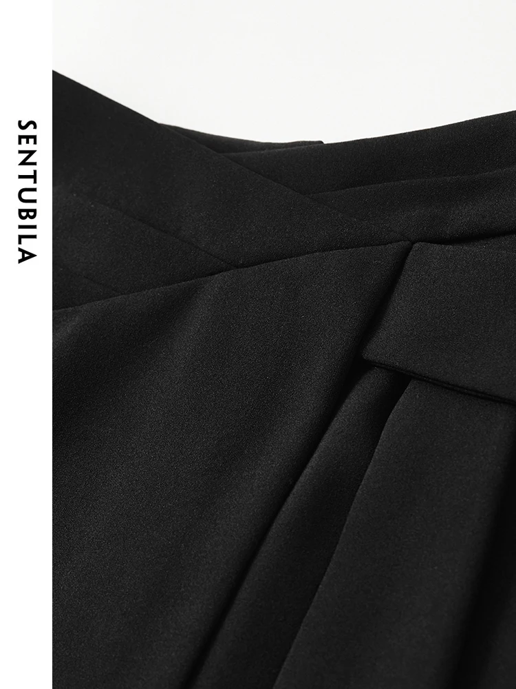 SENTUBILA Women Black Irregular Split Knit Skirt Officel Lady 2024 Autumn High Waist Slit Midi Skirt Female Clothing 143Q56643