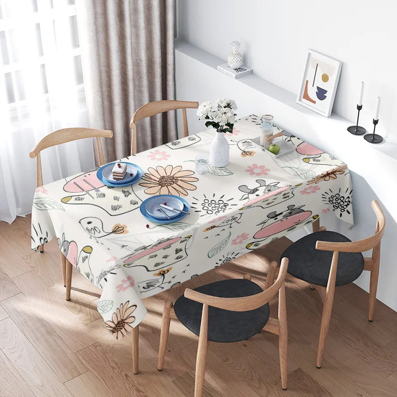 

Modern Floral Printed Tablecloth DecorPerfect for Dining Room or Kitchen Quick Easy Cleaning