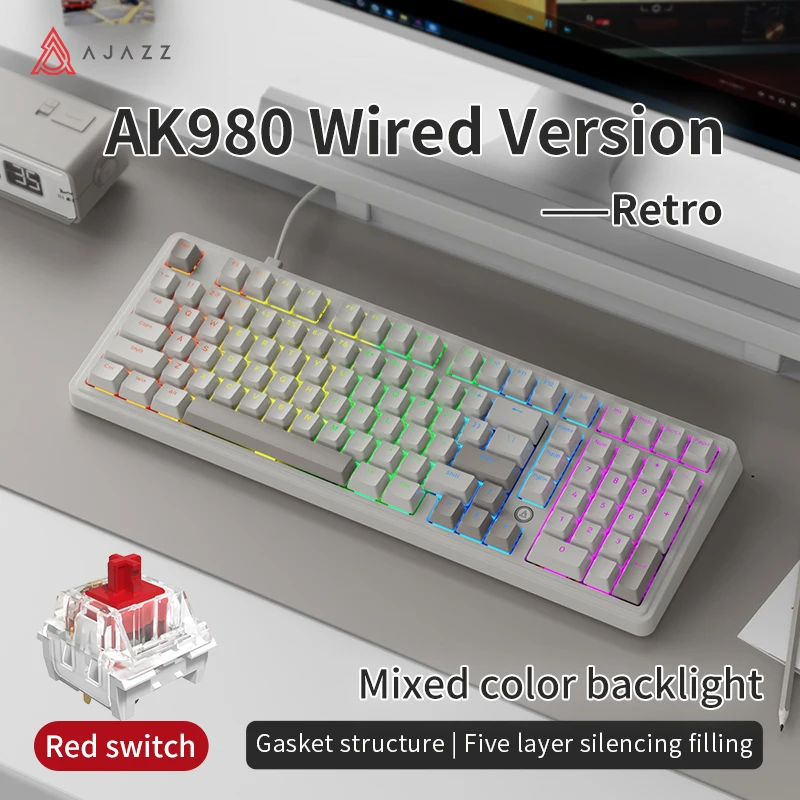 AJAZZ AK980 Bedraad mechanisch gamingtoetsenbord 98 toetsen hot-swappable aanpasbare keycaps Vijflaagse pakkingafdichtingsstructuur