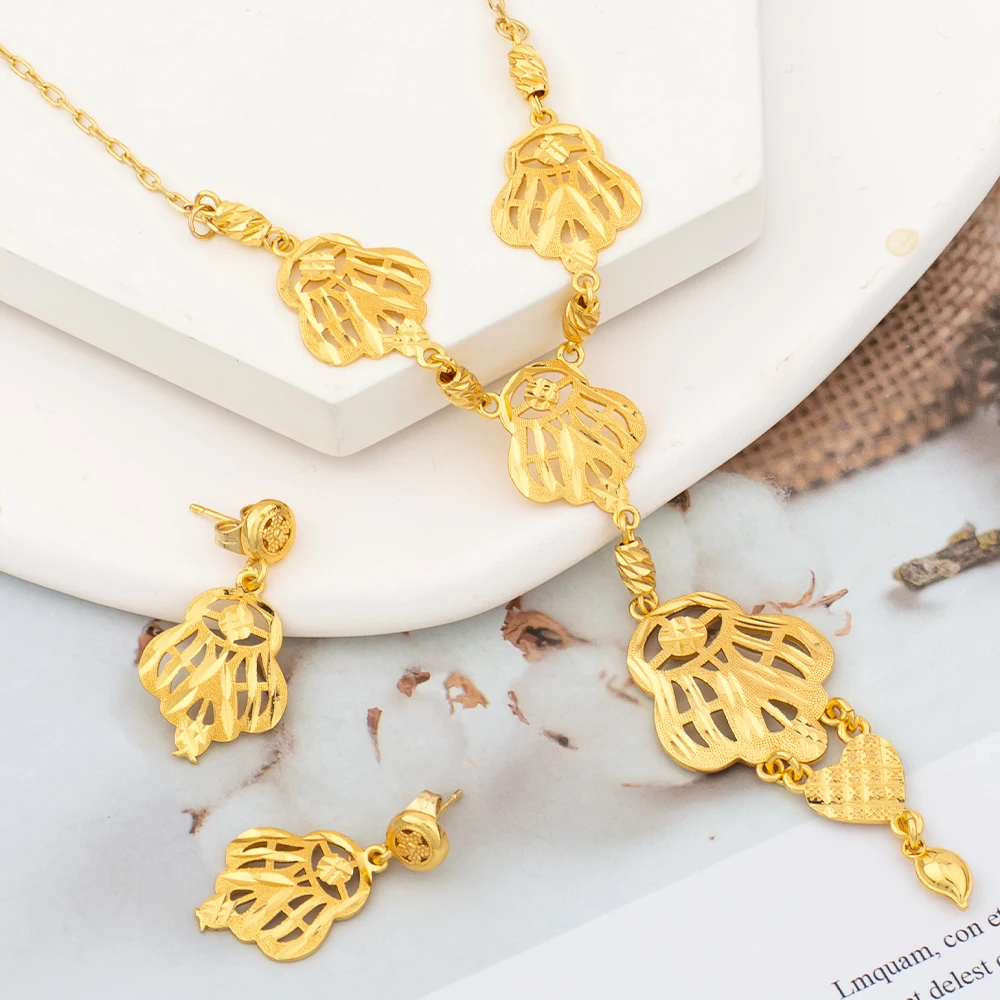 Gouden Kleur Lange Ketting En Oorbellen Sieraden Set Italiaanse 18K Vergulde Koperen Oorbellen En Ketting Feest Jubileum