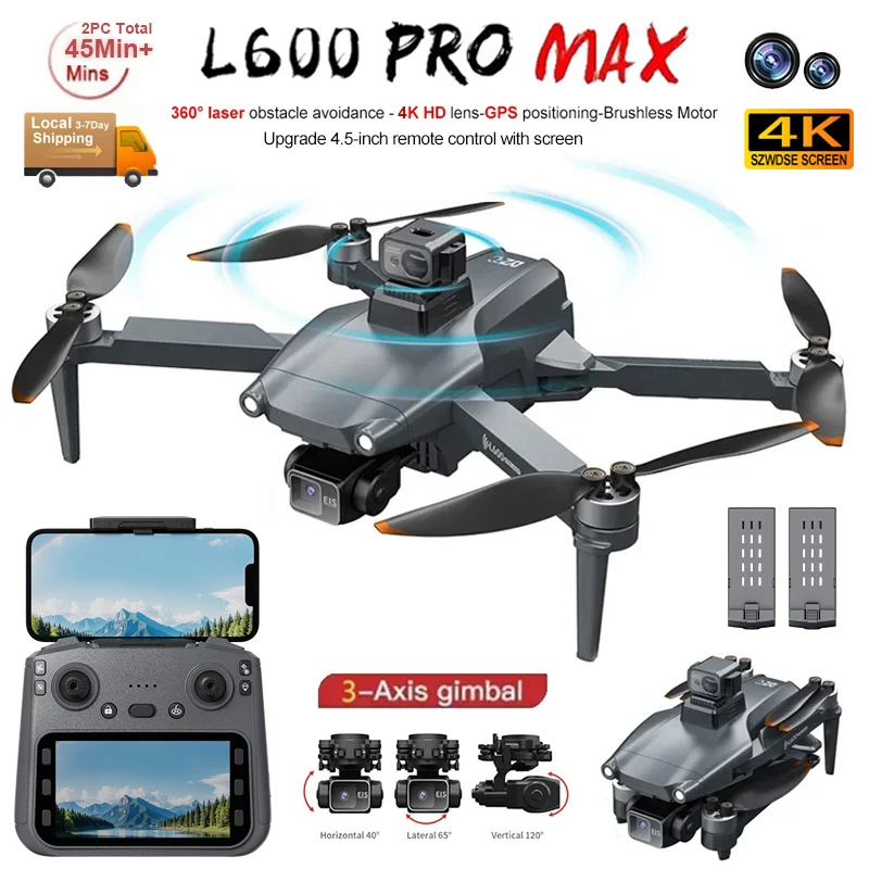 Dron GPS 2026 L600 Pro MAX z profesjonalną kamerą HD 4K, 3-osiowym gimbalowym stabilizatorem, do fotografii lotniczej, 5G WIFI FPV 360 ° Dron RC z laserowym systemem unikania przeszkód, silnikiem