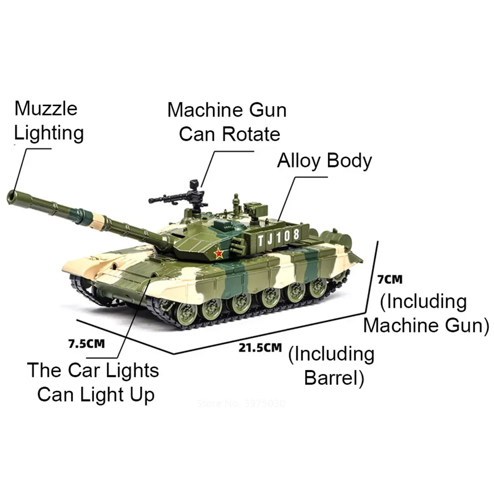 1/32 T-99 Main Battle Tank Car Model Toy Alloy Diecast with Pull Back Sound Light Tanks Model Toys for Kids Children\'s Day Gifts