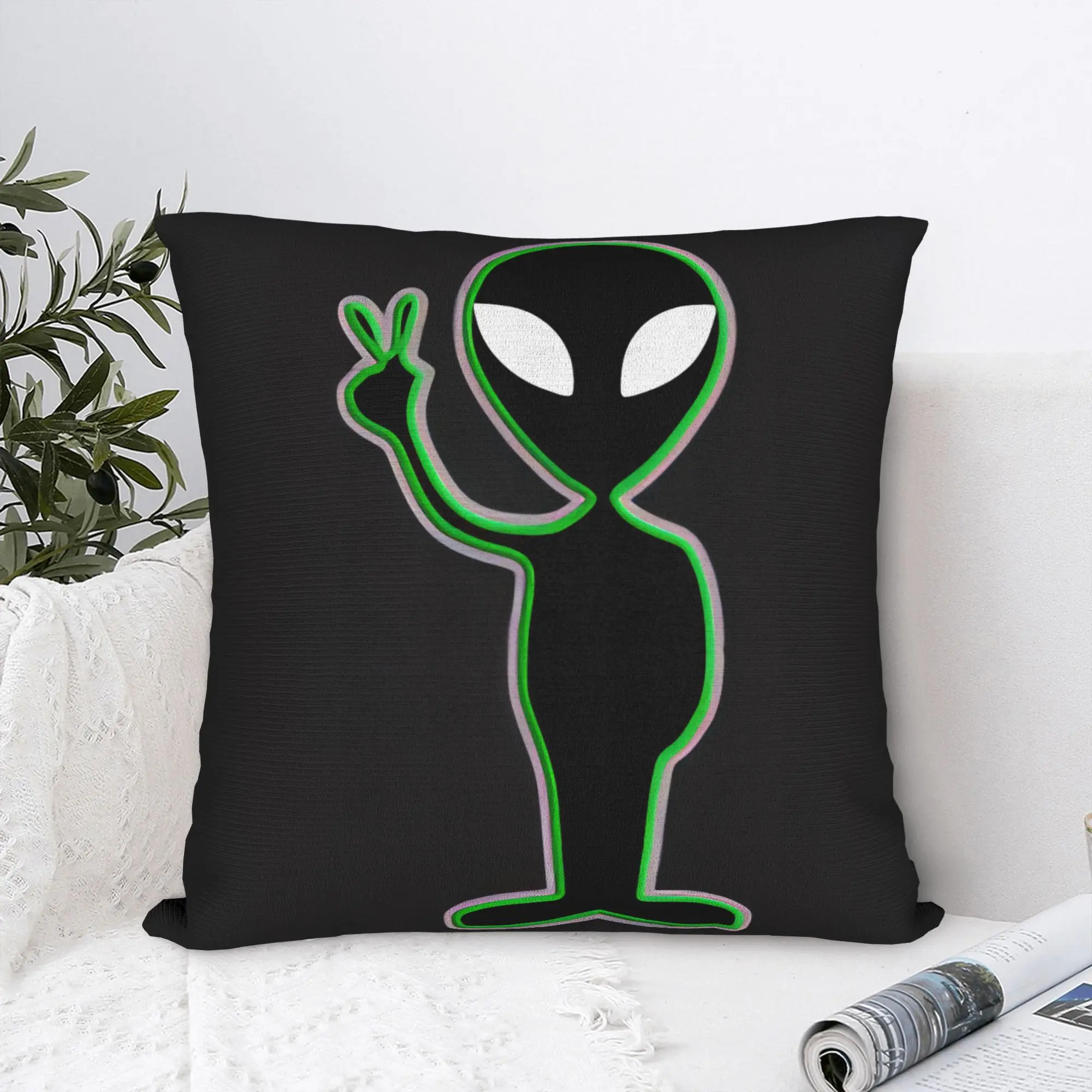 UFO We Come In Space Alien Pillow Cover  Funny Pillow Case For Living Room Bed Chair Soft Pillowcases Gift