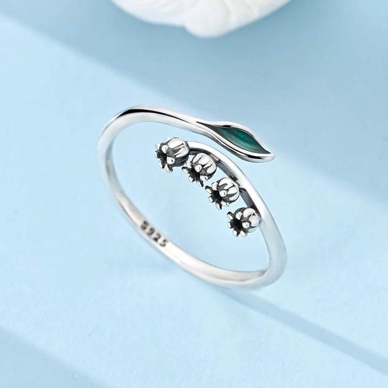 Original 925 Sterling Silber Maiglöckchen Offene Ringe für Frauen und Mädchen, Schmuck, Geburtstagsgeschenke, Jubiläumsgeschenke