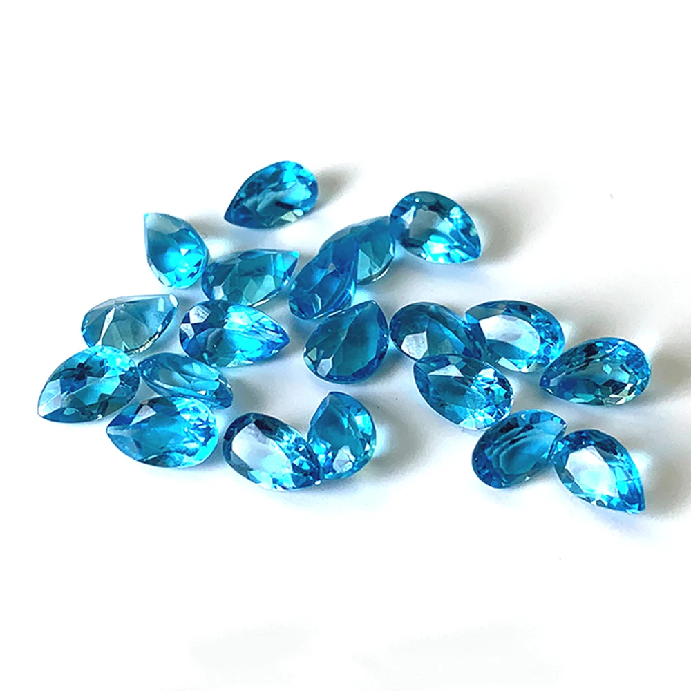 10pcs A Lot Natural Topaz Swiss Blue Semi-precious Stone Facted Pear 6x8mm Natural Topaz Swiss Blue Eye Clean Loose Gemstone