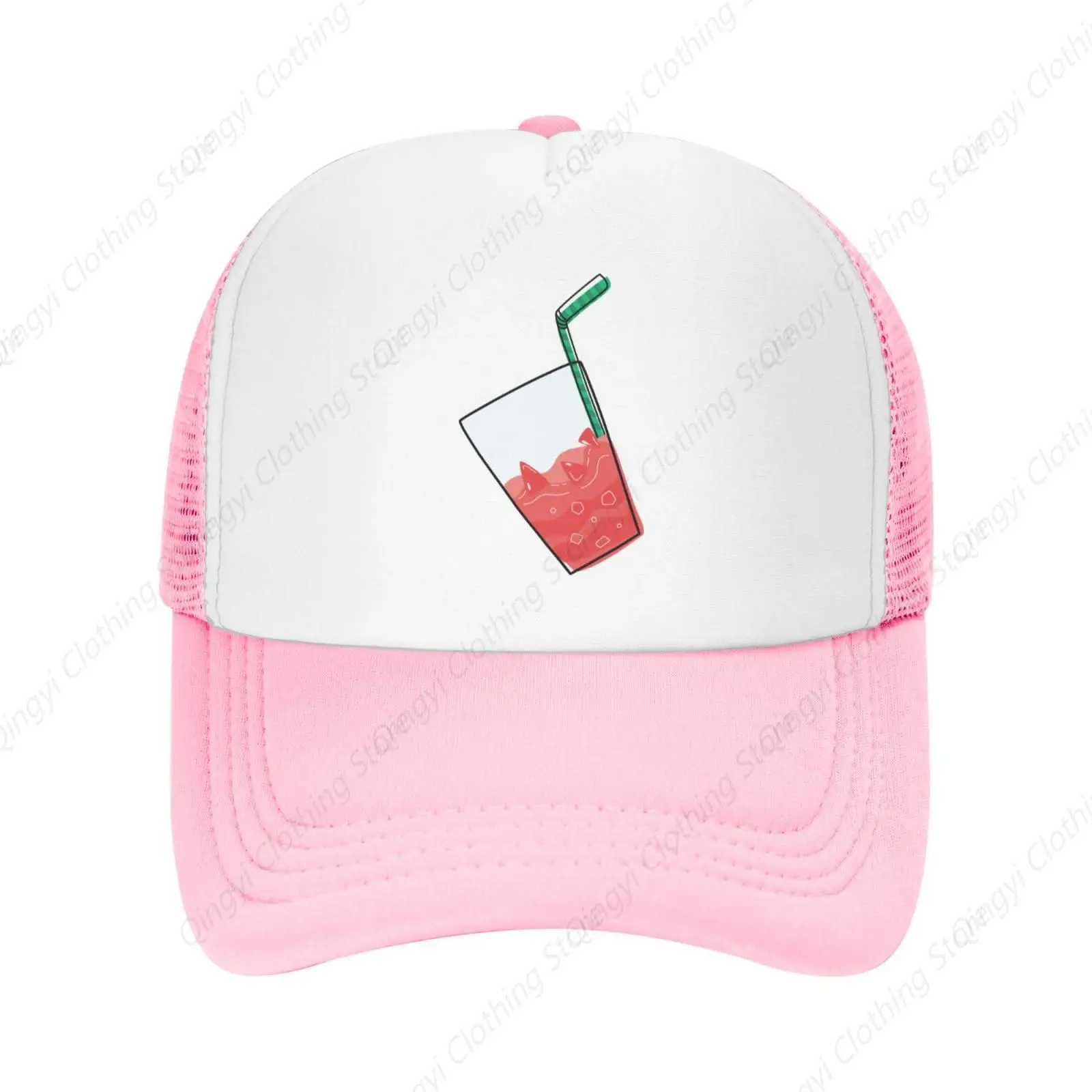 Summer Watermelon Smoothie Trucker Hat Summer Mesh Cap with Adjustable Snapback Strap Baseball Cap Pink