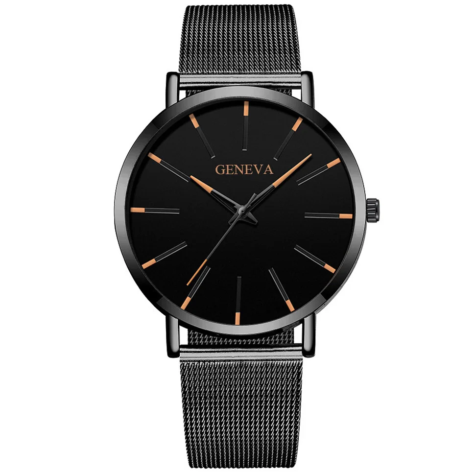 2024 Geneva Minimalist Watch Men Ultra Thin Blue Stainless Steel Mesh Belt Watches Man Business Casual Quartz Wrist Watch