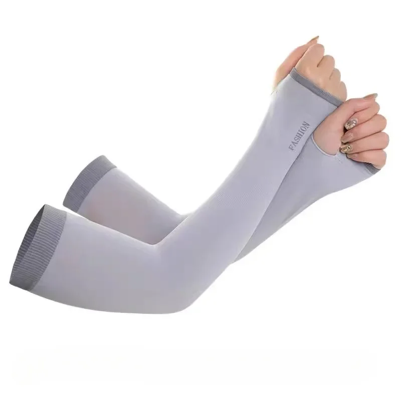 ผ้าไหมน้ําแข็งแขนผู้หญิงฤดูร้อนป้องกันแสงแดดผู้ชายตกปลาขี่จักรยานBreathableสองนิ้วถุงมือกันลื่นแขนอุ่นขับรถแขน