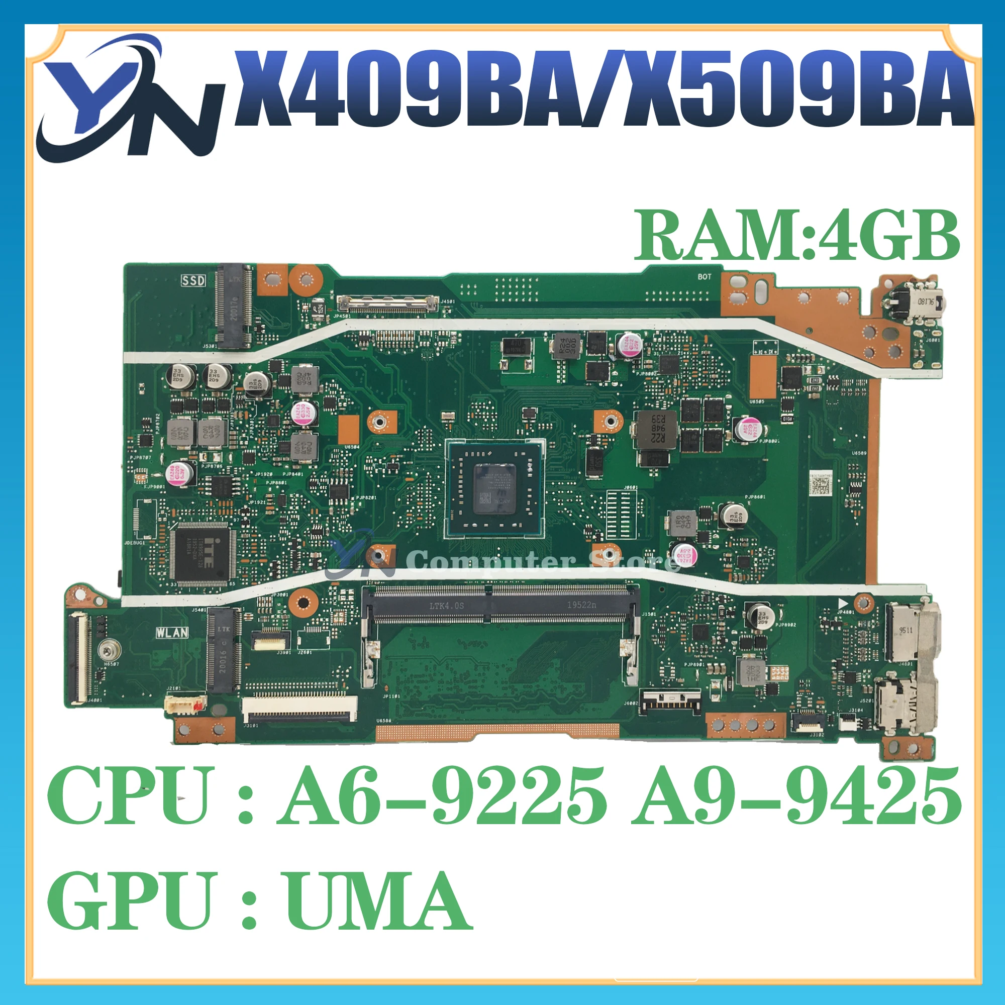 

X409BA Laptop Motherboard For ASUS VivoBook X409BA M409BA X509BA Mainboard With A6-9225U A9-9425U CPU 4GB-RAM 100% Working