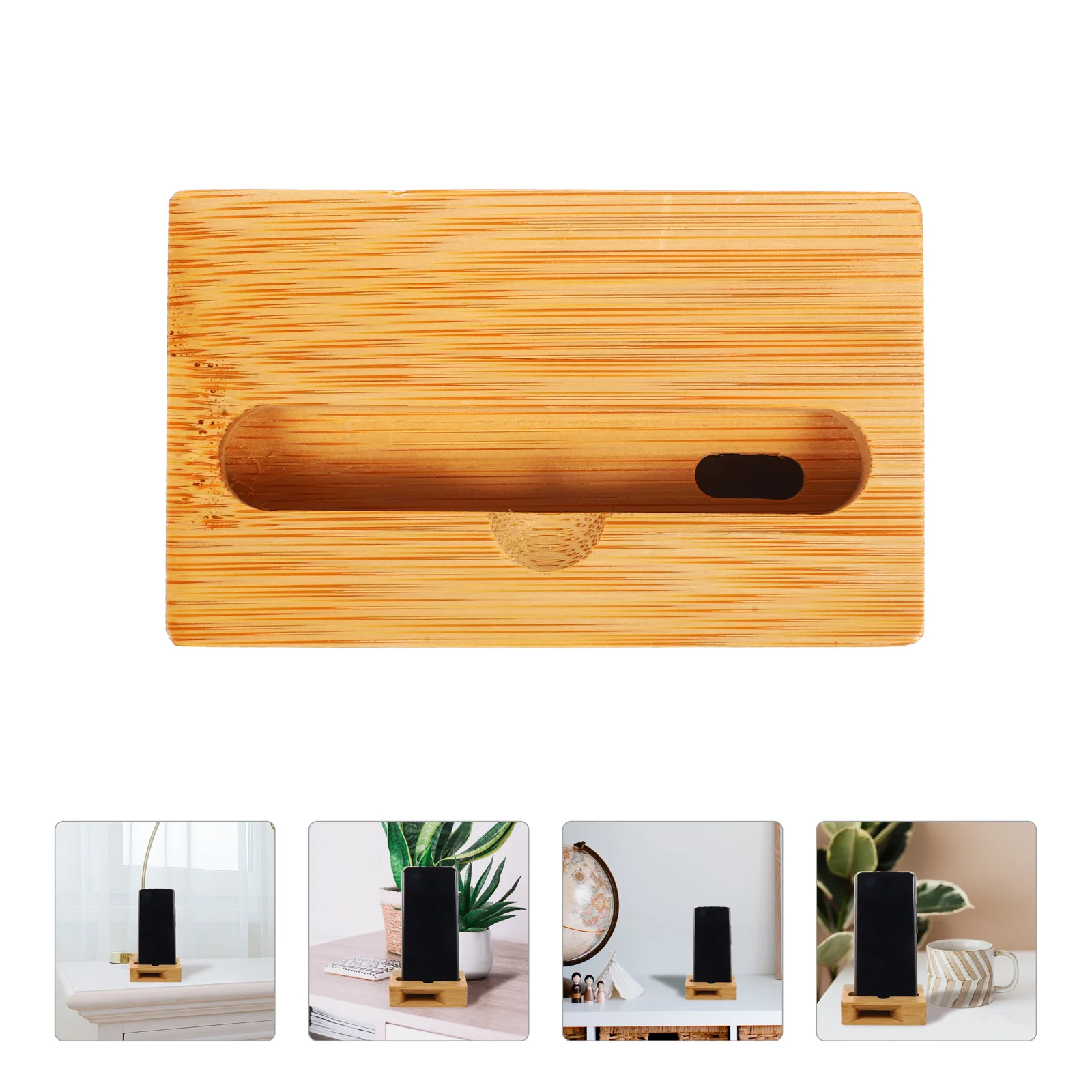 Wood Phone Holder Stand Ring Chime Sound Amplifier Bamboo Bracket Car Speakers Bedside Table Telephone