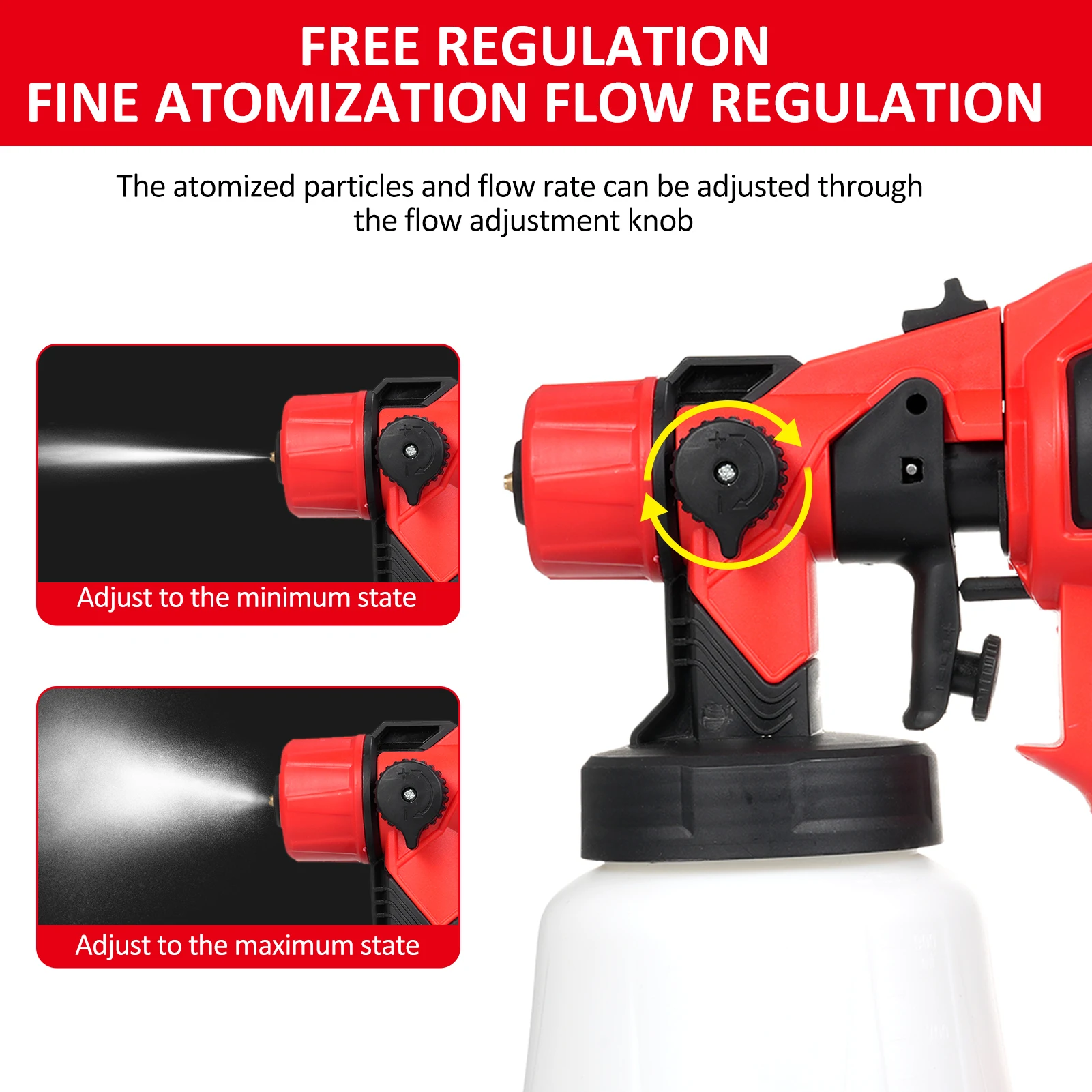 Paint Sprayer 850W HVLP Electric Spray Paint Gun 1400ml Container with 6 Copper Nozzles 3 Spraying Effects
