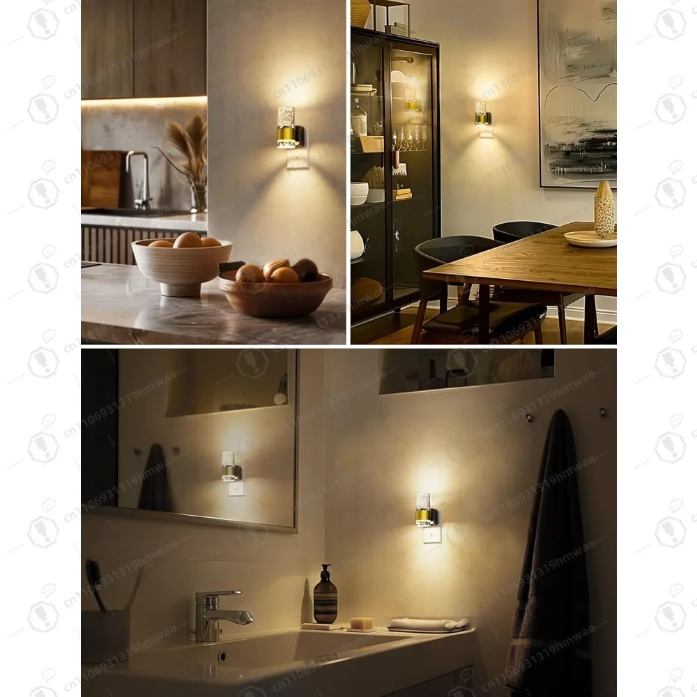 قطعتان من مصابيح الليل القابلة للتعتيم يتم توصيلها على الحائط، سطوع قابل للتعديل، ضوء مع مستشعر من الغسق إلى الفجر، لمدخل الحمام