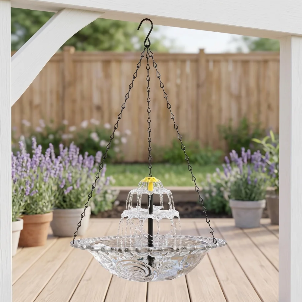 Hanging Bird Bath Solar Fountain Bird Bath Cascade Fountain Bird Bath 3-tier Solar Water Fountain Hanging Hummingbird for Birds