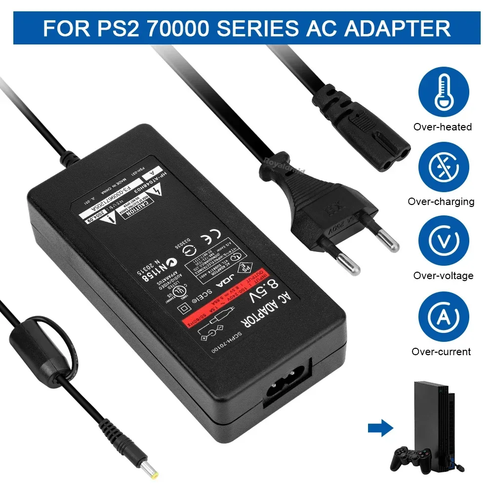 NUEVO para consola PS2 Slim 70000, enchufe europeo/estadounidense, fuente de alimentación para PS2, adaptador de CA de repuesto, cable cargador, 100-240V DC 8.5V