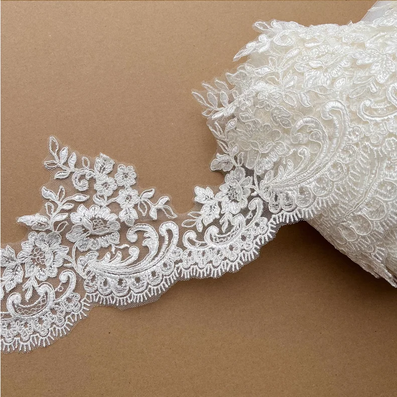 10-3 Yards/Lot Weiße Rayon-Blumenbordüren-Spitzenborte für Hochzeitsschleier, Vorhang, Kleidung, Tischdecke, DIY-Zubehör RS4061-2 – Detail 6