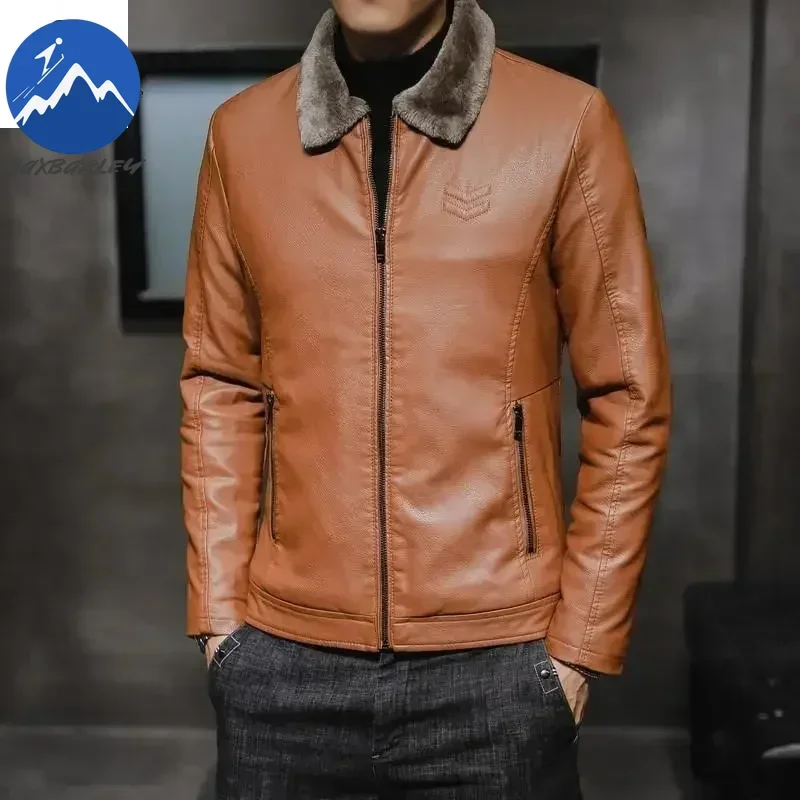 Chaqueta de piel sintética gruesa para hombre, abrigo cálido a prueba de viento, chaqueta de motocicleta de marca, negocios, Otoño e Invierno