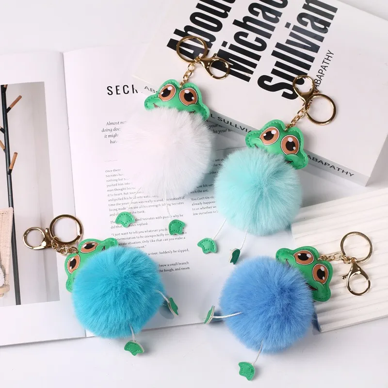 New Cute Frog Fuzzy Ball Keychain Pendant Creative Plush Cars Bag Charms Frog Plush Toys Accessories Car Bag Charms Ornaments