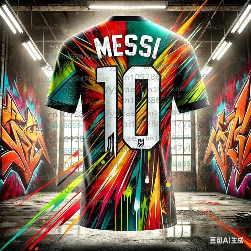 2026 Sonderedition Graffiti Messi Nr.10 Fußballtrikot Trainingsuniform Atmungsaktiv Übergroß Unisex Sport Erwachsenen- und Kinder-Set T-Shirt – Detail 10