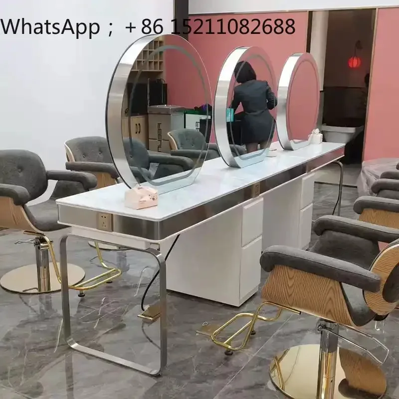 SCY barber shop mirror table hair salon special hair cutting perm and dyeing hair mirror double-sided mirror cabinet integrated