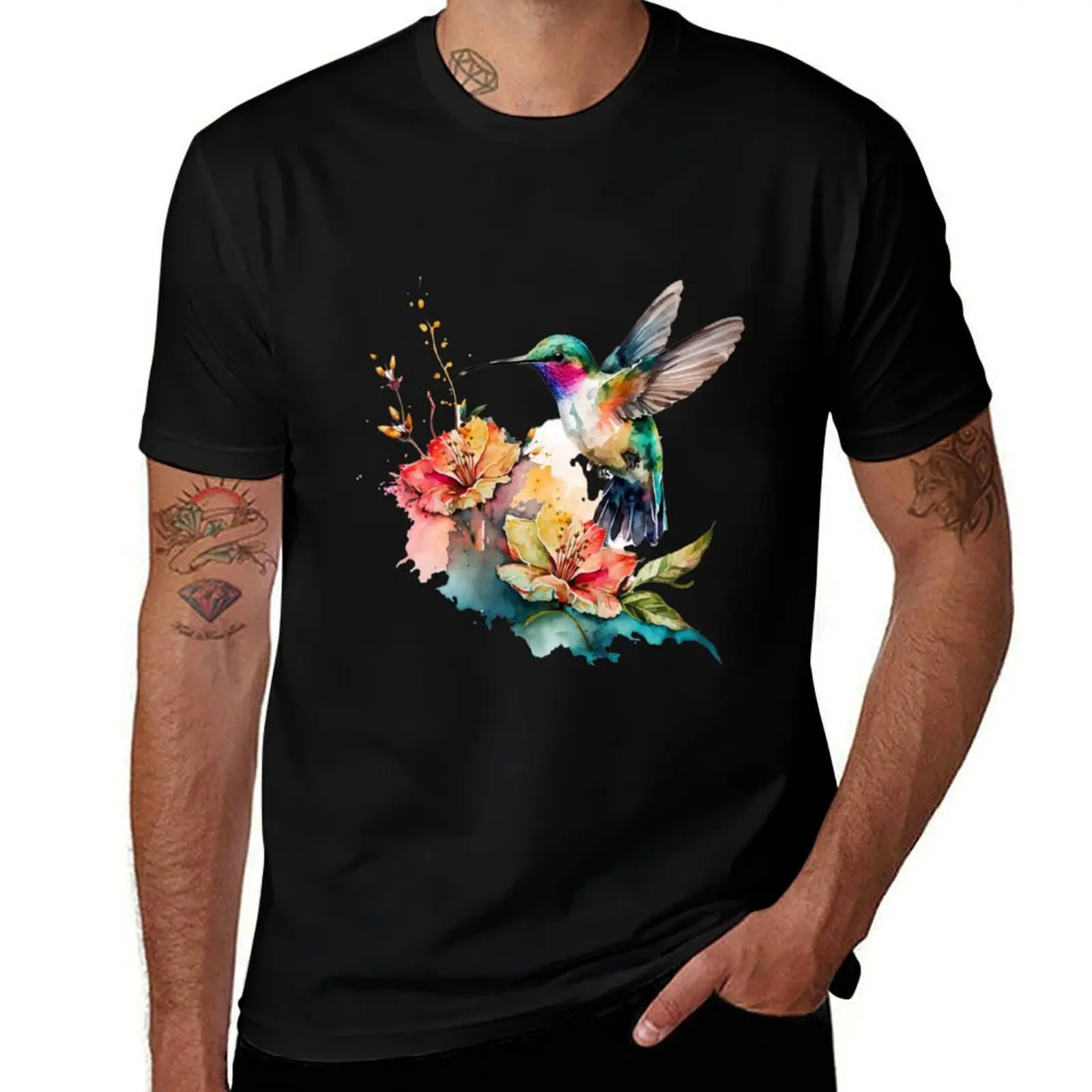 

Colorful Watercolor Hummingbird and flowers 13 T-Shirt gifts for boyfriend vintage clothes mens shirts graphic tee