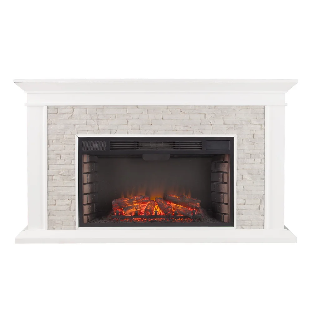tb-Stylish Classic Freestanding Remote Controlled Faux Stone Fireplace Cabinet with 1200W Power for Hotel & Household Use-