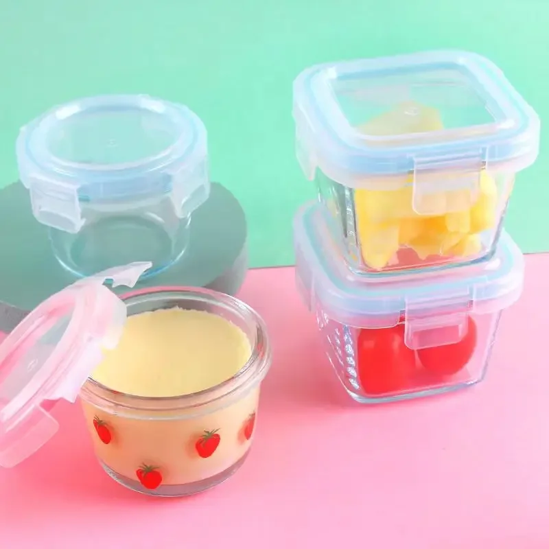 Korean Strawberry Mini Sealed Box Sweet Girl Heart Glass Fruit Snack Box Small Capacity Fresh Box Jars with Lid