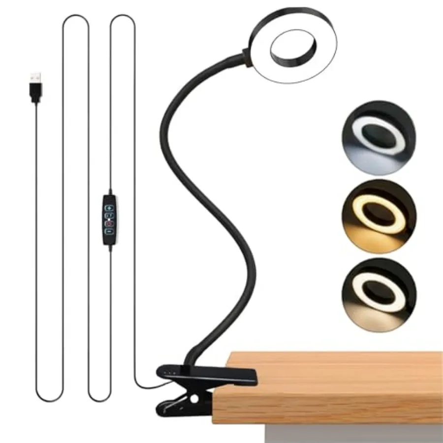 

LED Desk Lamp with Clamp, Clip on Book Light for Reading in Bed, 48 LED Reading Light with 3 Colors and 10 Brightness, 15" Goos