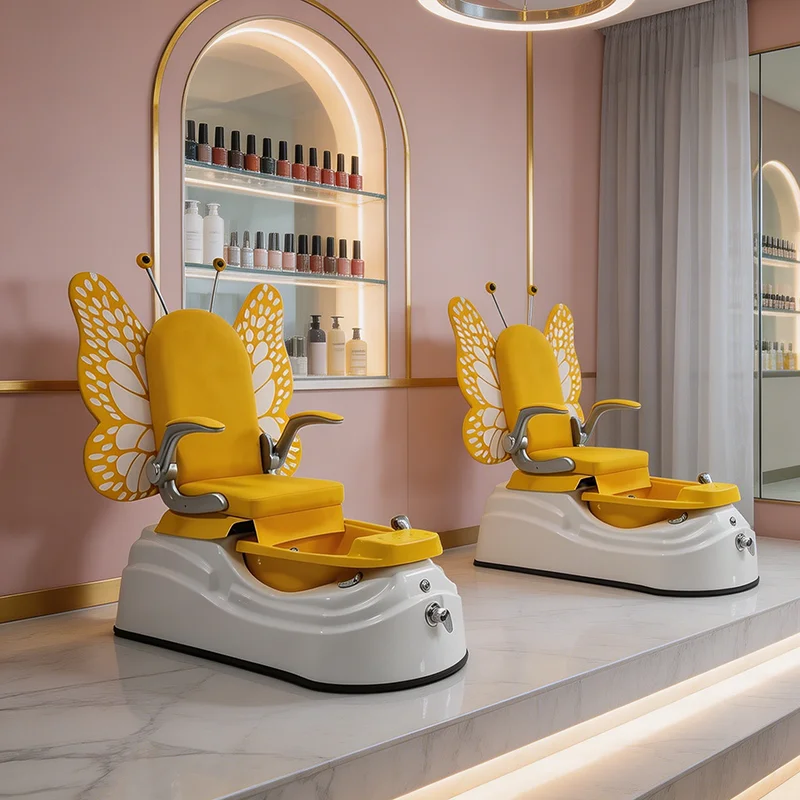 eh-Createive Design Children butterfly Foot Spa Manicure Chair Nail Salon Furniture Kid Pedicure Chair with Jet Pump and Lights@