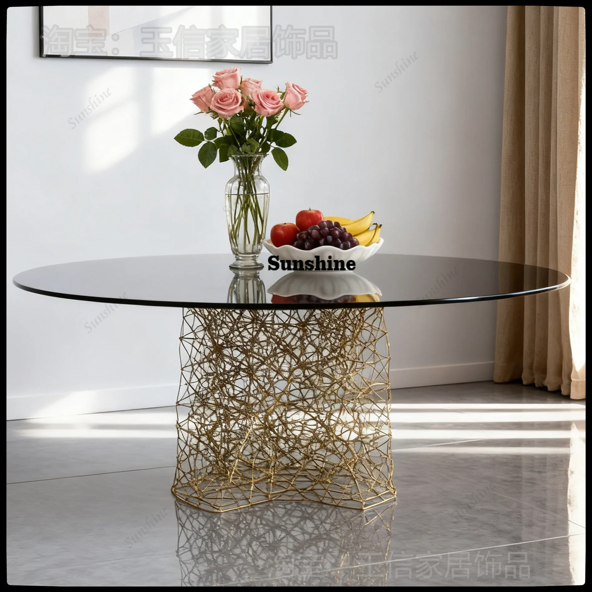 Modern light luxury Italian minimalist coffee table simple tempered glass personality restaurant retro
