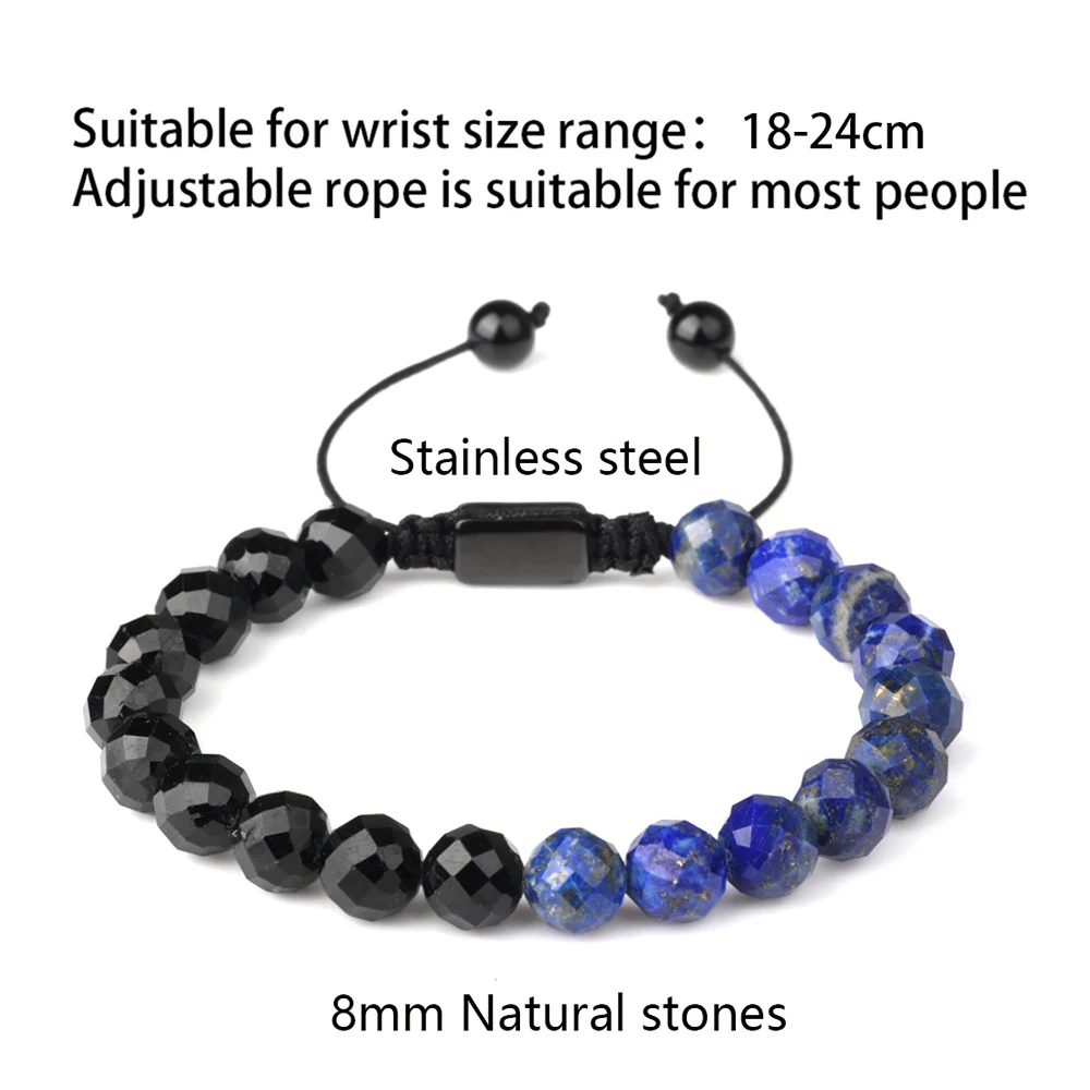 สร้อยข้อมือลูกปัดหินอะพาไทต์ธรรมชาติสำหรับผู้ชายสร้อยข้อมือลูกปัดแบบเหลี่ยมเพชรพลอยคุณภาพสูงปรับเชือกได้สำหรับผู้ชายผู้หญิงเครื่องประดับที่มีเสน่ห์